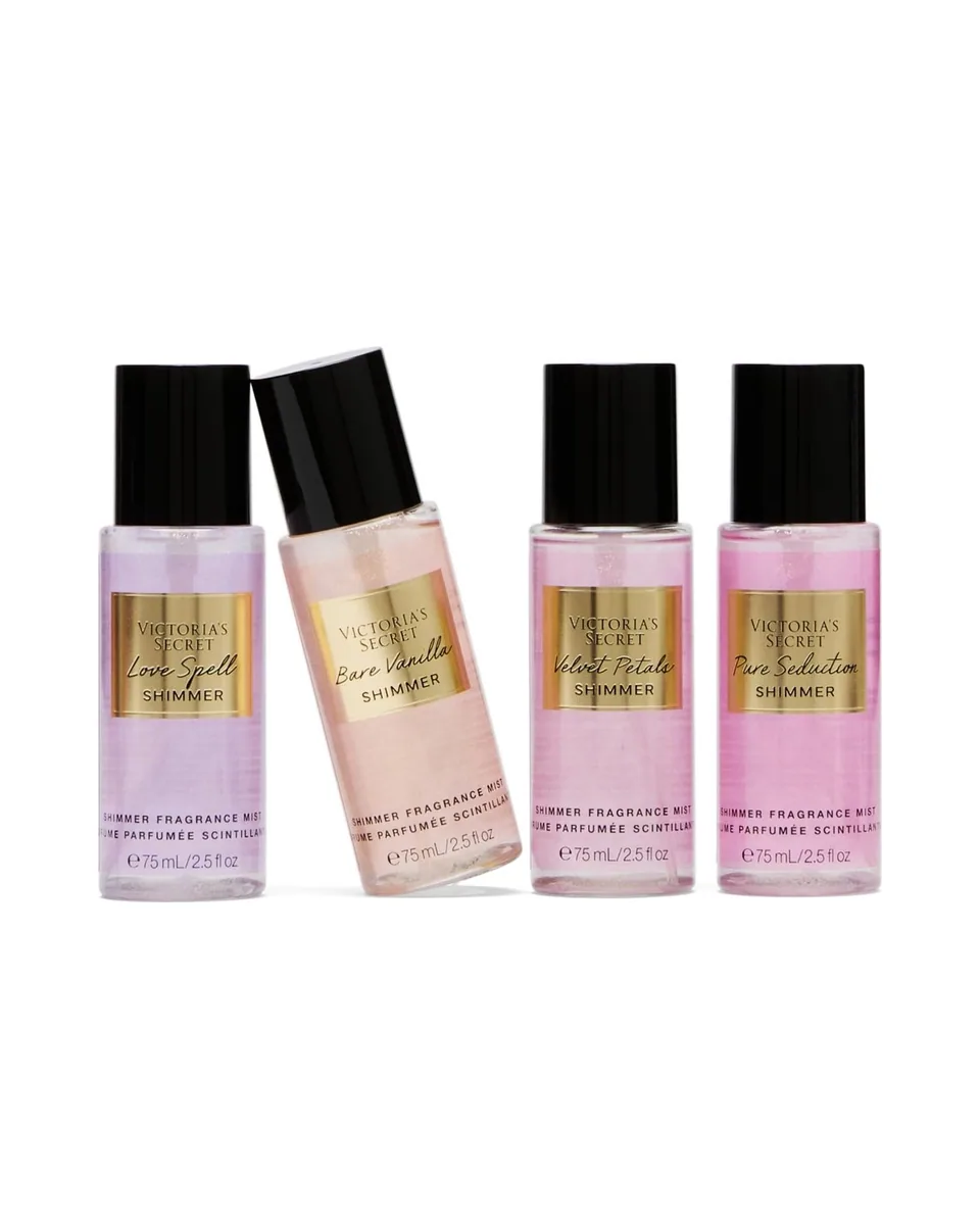 Estuche Victoria Secret Miniatura Shimmer Splash Mist Mujer 4Pz Love Spell 75ml / Pure Seduction 75ml / Bare Vainilla 75ml / Velvet Petals 75ml