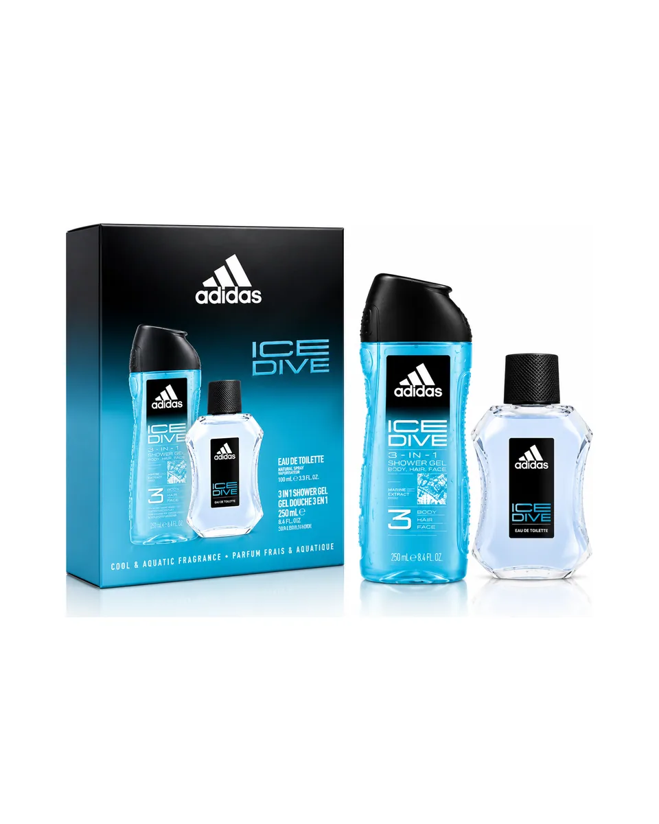 Estuche Adidas Ice Dive Hombre EDT 3Pz Perfume 100ml / Shower Gel 250ml / Spray 150ml