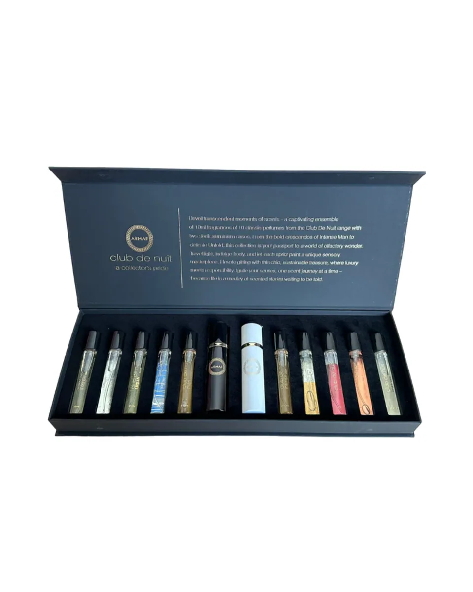 Estuche Armaf Club de Nuit Unisex Miniatura 10PZ Parfum Intense Man + SIllage + Urban Man Elixir + Iconic + Man + Intense Woman + Milestone + Untold + Woman + Imperiale 10ML C/U