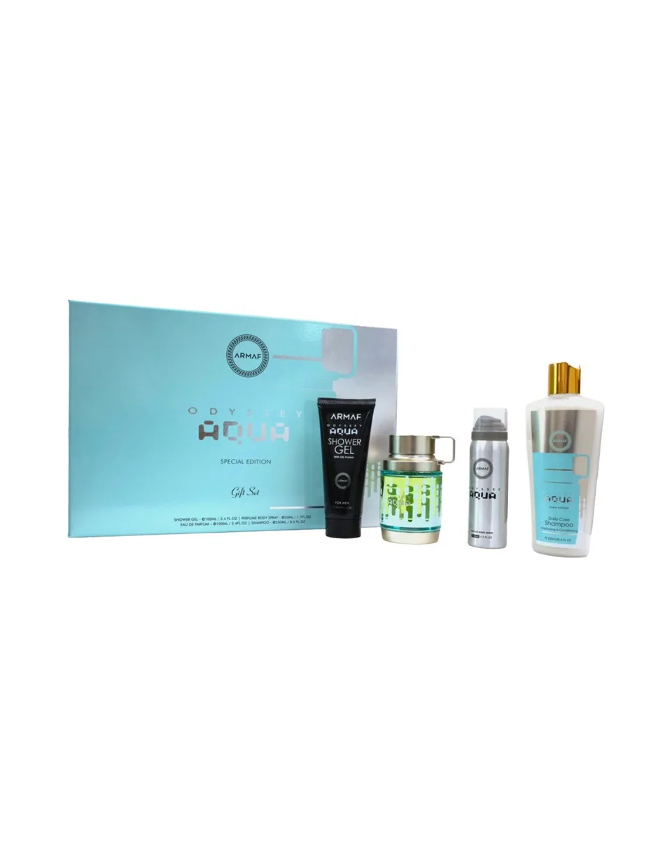 Estuche Armaf Odyssey Aqua Hombre EDP 4Pz Perfume 100ml / Gel De Ducha / Aerosol / Shampoo