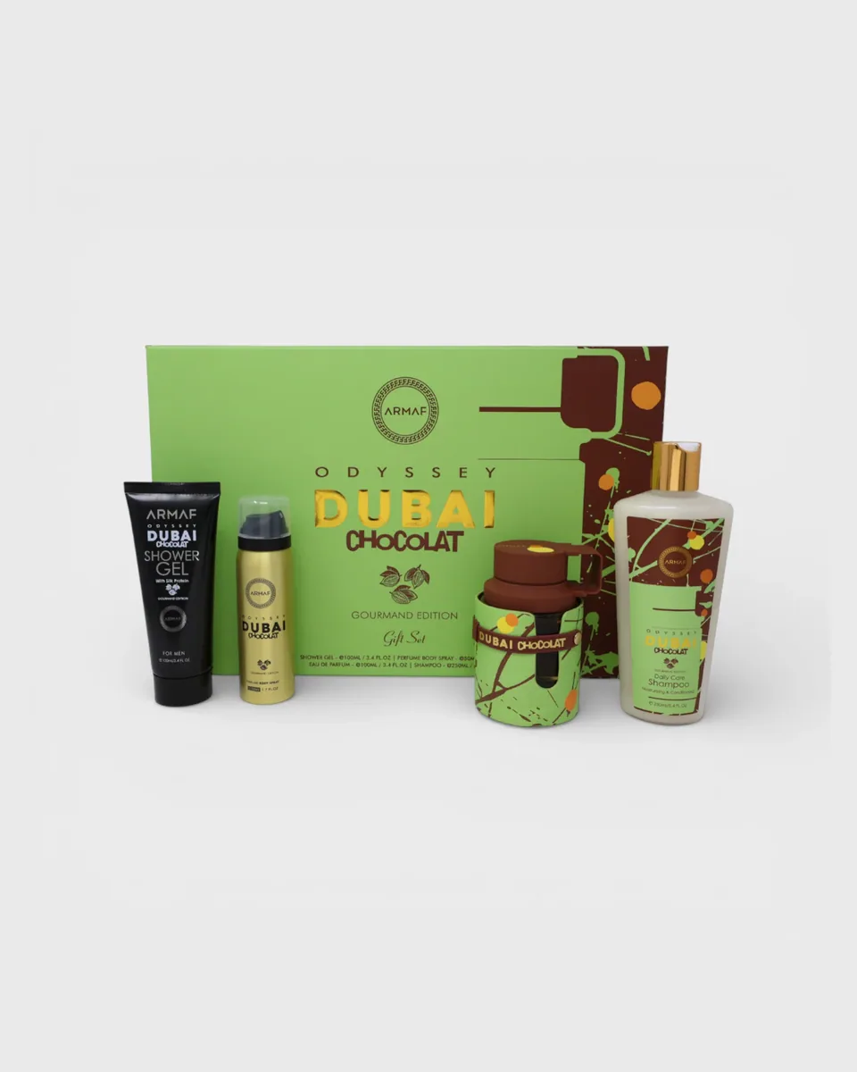 Estuche Armaf Odyssey Dubai Chocolat Unisex EDP 4 pz Gel de baño 100ml/Spray 50 ml/Perfume 100ml/Shampoo 250ml