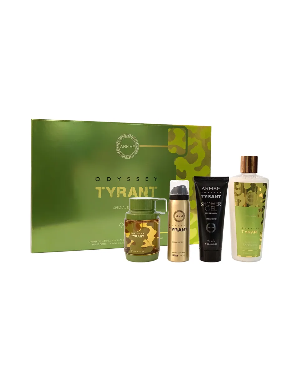 Estuche Armaf Odyssey Tyrant Hombre EDP 4 pz Gel de baño 100ml/Spray 50ml/Perfume 100ml/Shampoo 250ml