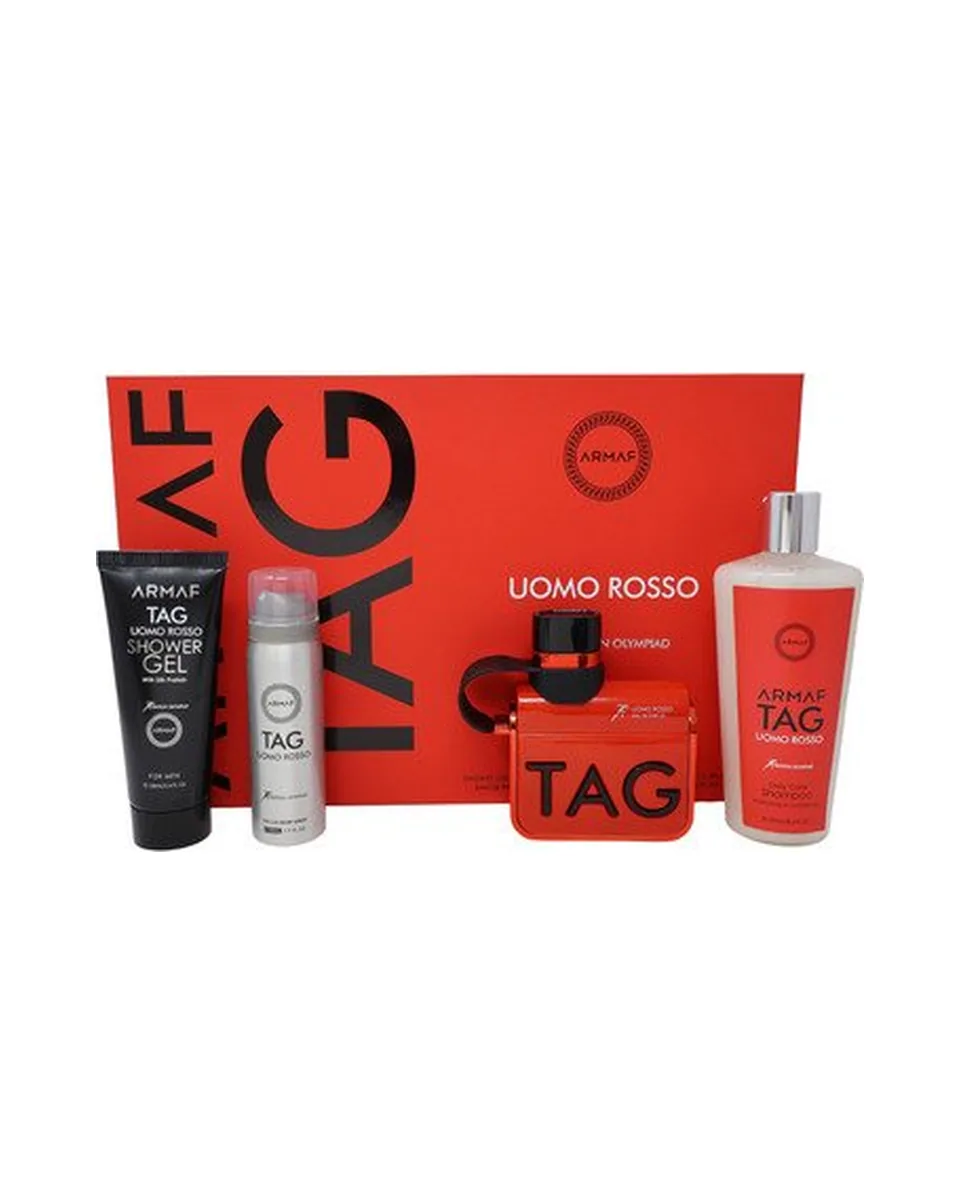 Estuche Armaf Tag Uomo Rosso Hombre, Gel de baño 100 ml, Spray 50ml, Perfume 100 ml, Shampoo 2500ml