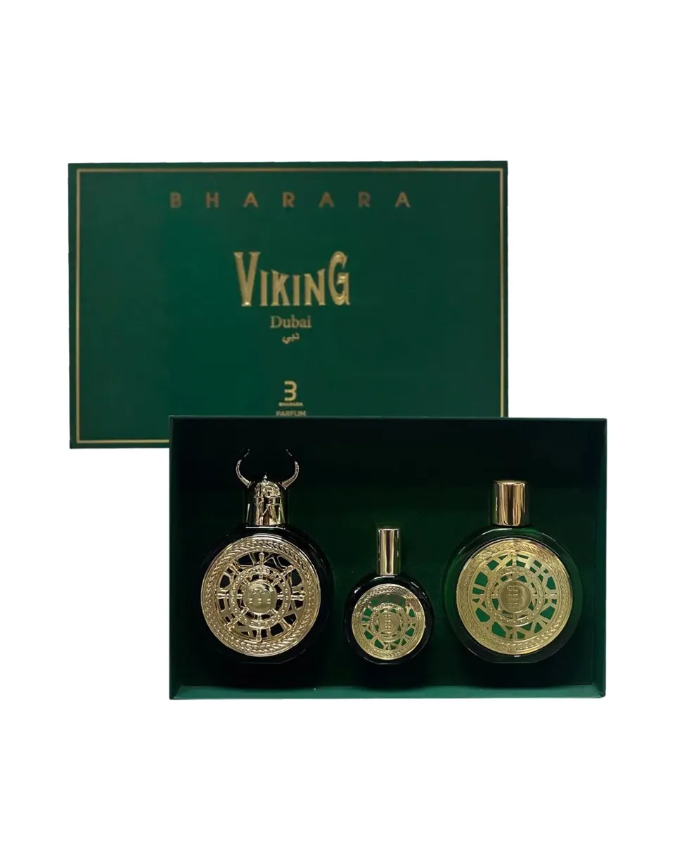 Estuche Bharara Viking Dubai Hombre EDP 3Pz Perfume 100ml / Perfume Mini 30ml / Crema Corporal