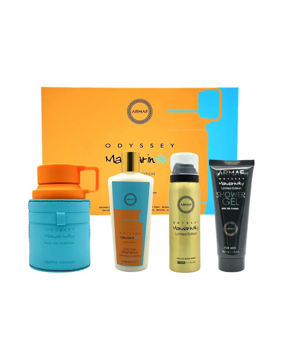 Estuche Armaf Odyssey Sky Mandarin Hombre EDP 4Pz Perfume 100ml / Gel De Ducha / Aerosol / Shampoo