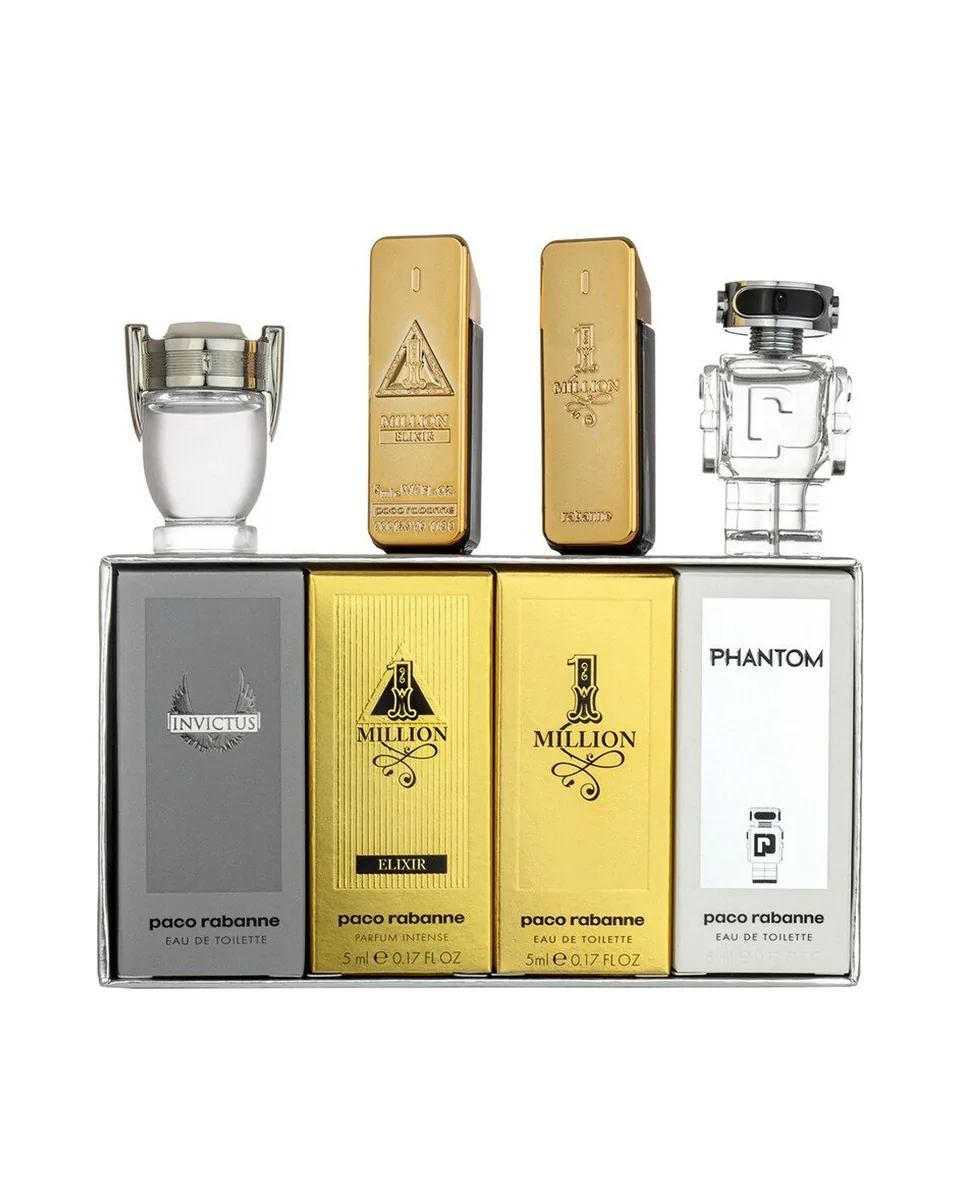 Estuche Paco Rabanne Miniatura Hombre 4Pz One Million 5ml / One Million Elixir 5ml / Invictus 5ml / Phantom 5ml