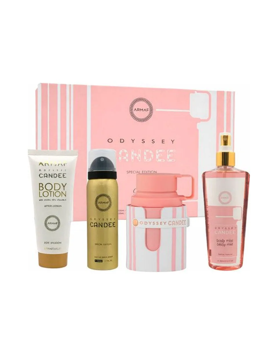 Estuche Armaf Odyssey Candee Mujer EDP 4 Piezas Crema 100ml/Spray 50ml/Perfume 100ml/Splash 250ml