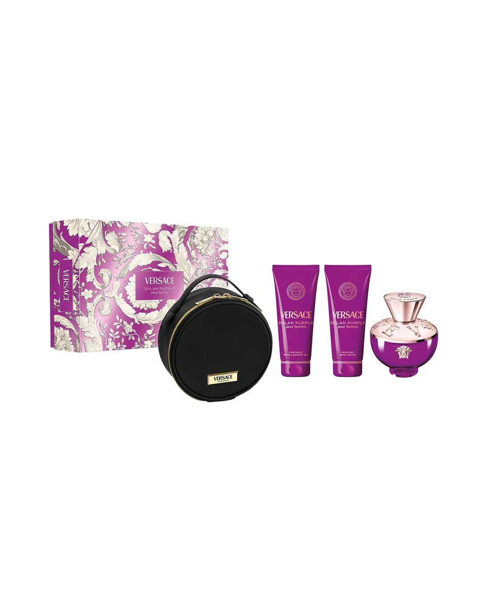 Estuche Versace Dylan Purple Mujer EDP 4Pz Perfume 100ml / Gel De Ducha / Crema Corporal / Cosmetiquera