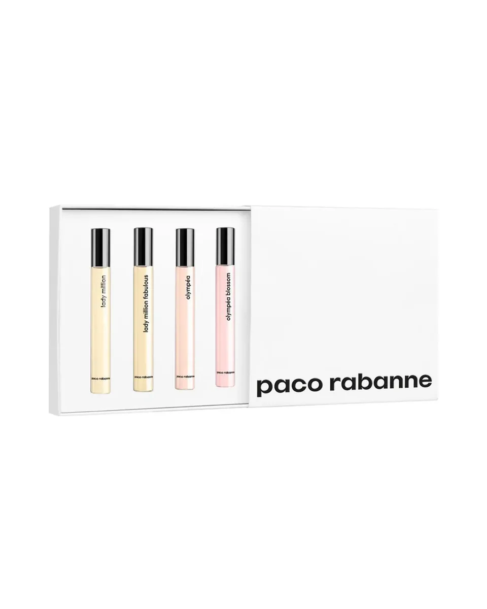 Estuche Paco Rabanne Miniatura Mujer 4Pz Lady million 10ml / Lady Million fabulous 10ml / Olympea 10ml / Olympea Blossom 10ml