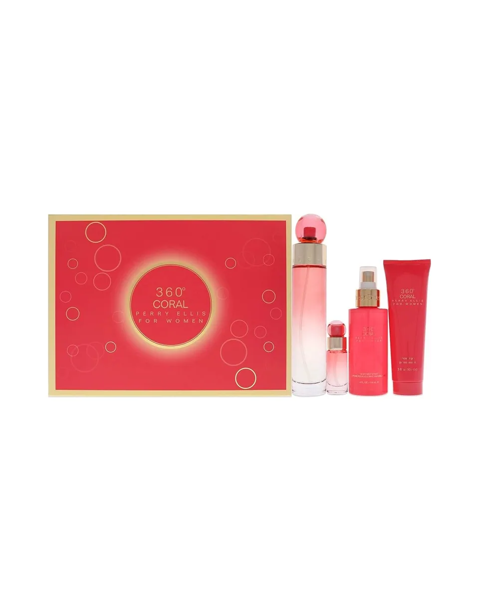 Estuche Perry Ellis 360 Coral Mujer EDP 4PZ Perfume / Perfume Mini / Gel De Ducha / Splash Mist