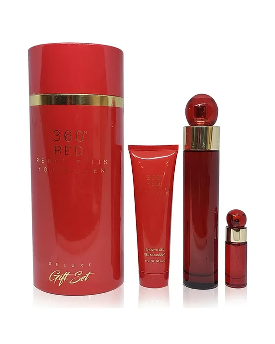 Estuche Perry Ellis 360 Red Mujer EDP Cilindro 3Pz Perfume / Perfume Mini / Gel De Ducha