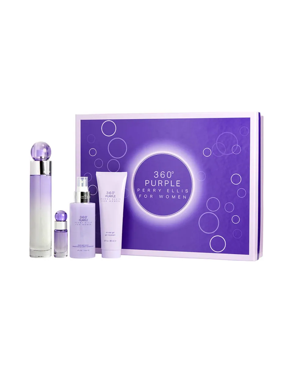 Estuche Perry Ellis 360 Purple Mujer EDP 4PZ Perfume / Perfume Mini / Gel De Ducha / Splash Mist