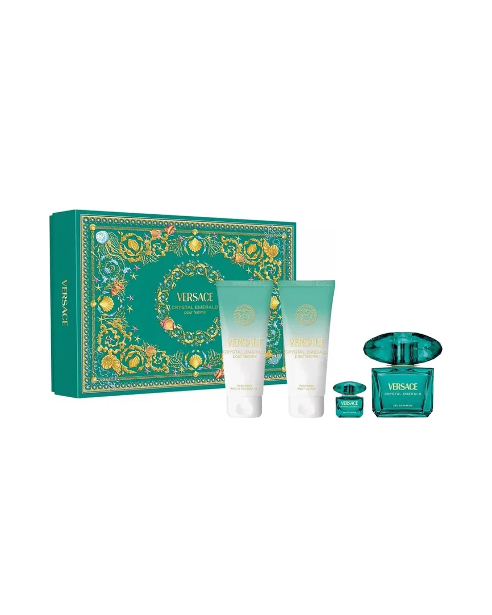 Estuche Versace Crystal Esmerald pour femme Mujer EDP 4pz Perfume 90ml/Mini 5ml/ Crema 100ml/ Shower gel 100ml