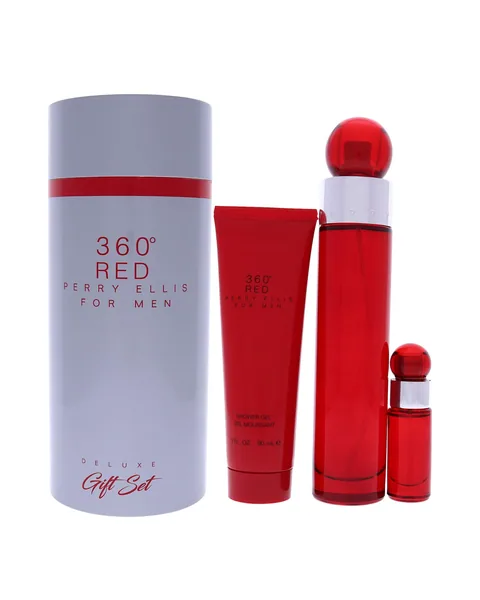 Estuche Perry Ellis 360 Red Hombre Cilindro EDT 3Pz Perfume / Perfume Mini / Gel De Ducha