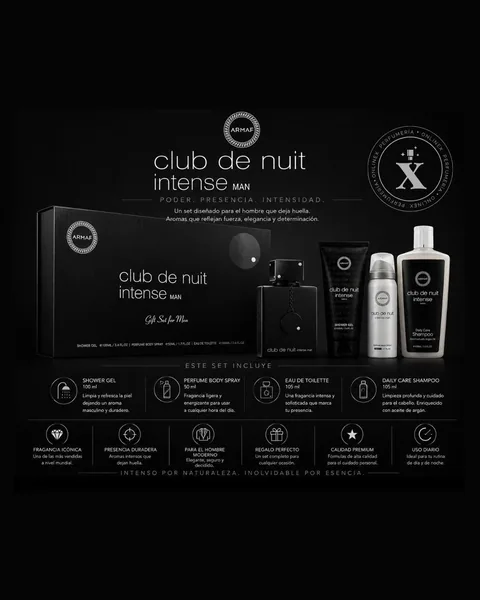 Estuche Armaf Club de Nuit Intense Hombre EDP 4Pz Perfume 105ml / Gel De Ducha / Aerosol / Shampoo