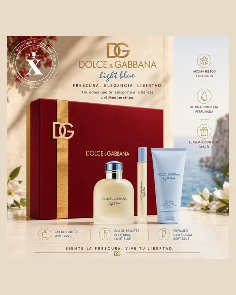 Estuche Dolce Gabbana Light Blue Hombre 3Pz Perfume 125ml + Mini 10ml + Shower Gel 50ml