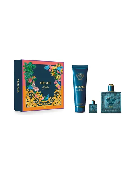 Estuche Versace Eros pour homme Hombre EDP 3pz Perfume 100ml/Mini 5ml/shower gel 150ml