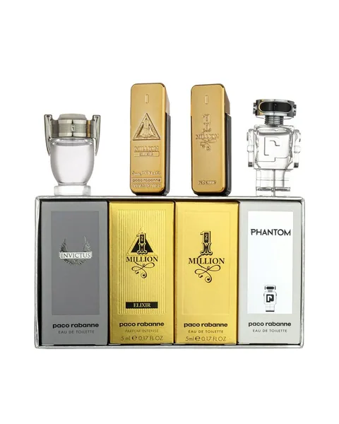 Estuche Paco Rabanne Miniatura Hombre 4Pz One Million 5ml / One Million Elixir 5ml / Invictus 5ml / Phantom 5ml