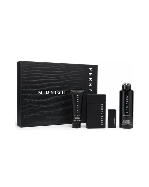 Estuche Perry ellis Midnight Hombre 4pz Perfume 100ml + Mini 7,5 ml + Shower Gel + Desodorante