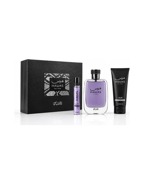 Estuche Rasasi Hawas By Rasasi Hombre EDT 3Pz Perfume 100ml / Perfume Mini 10ml / Gel De Ducha