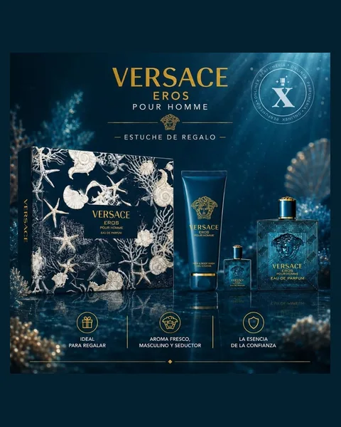 Estuche Versace Eros Pour Homme Hombre EDP 3Pz Perfume 100ml /Perfume Mini / Gel De Ducha