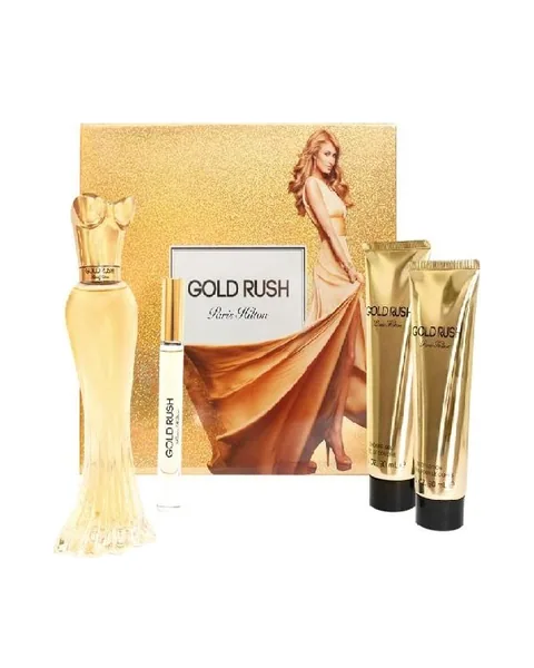 Estuche Paris Hilton Gold Rush Dama 4PZ Perfume + Mini + Crema + Shower Gel