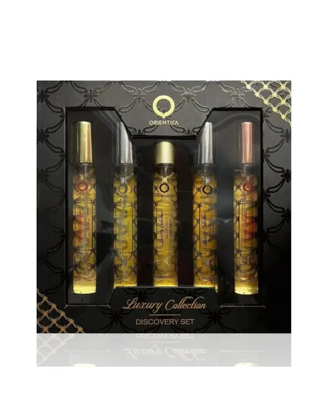 Estuche Orientica Miniatura Hombre 5Pz Velvet Gold / Oud Saffron / Amber Rouge / Royal Amber 10ml / Royal Blue X 10ml C/U