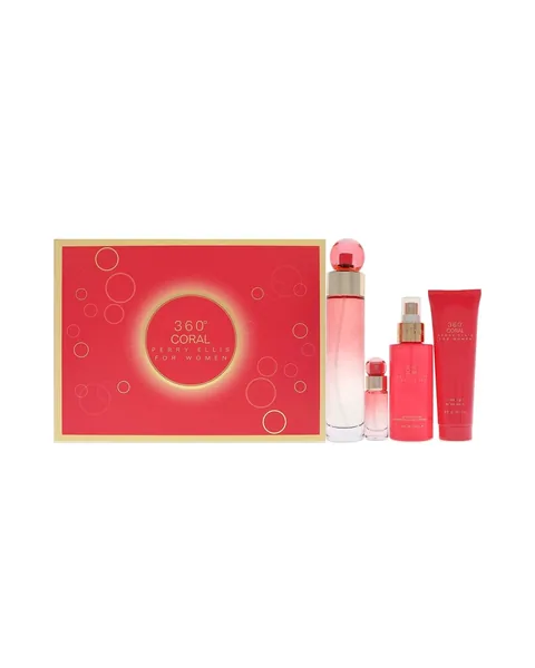 Estuche Perry Ellis 360 Coral Mujer EDP 4PZ Perfume / Perfume Mini / Gel De Ducha / Splash Mist