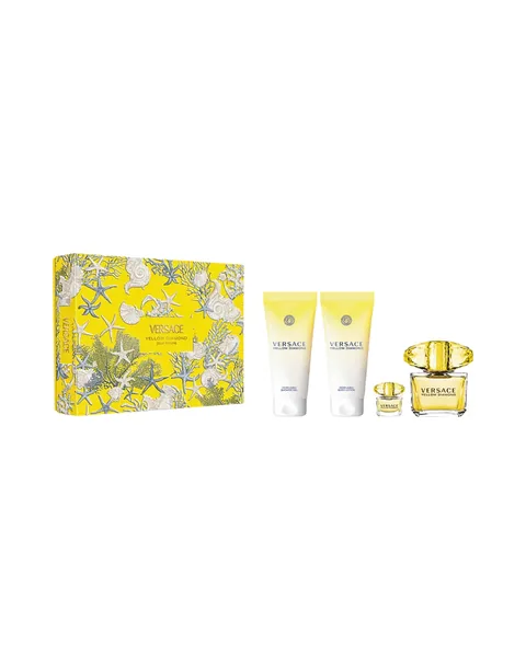Estuche Versace Yellow Diamond Mujer EDP 4Pz Perfume 90ml / Perfume Mini 5ml / Crema Corporal / Gel De Ducha